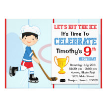 Hockey Birthday Party Invitation Black Hair