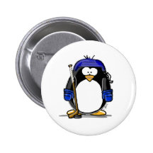 Hockey Penguin - Blue Pinback Button