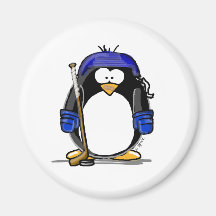 Hockey Penguin - Blue Refrigerator Magnet