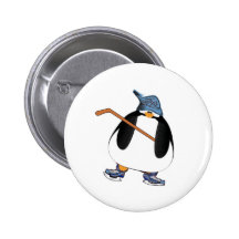 Hockey Penguin Pinback Button
