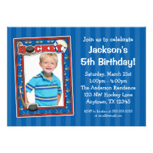 Hockey Photo Birthday Party Blue Invitations