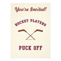Hockey Players Puck Off Custom Invitation
