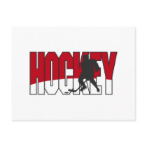 hockey text red postcard