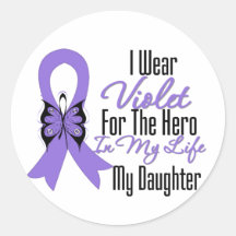 Hodgkins Lymphoma Ribbon My Hero My Daughter Round Sticker