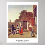 Hof With Officers And Woman By Pieter De Hooch Poster