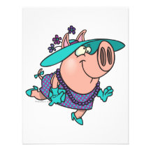 hog in a hat lady cute piggy cartoon invites