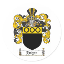 HOGAN FAMILY CREST -  HOGAN COAT OF ARMS ROUND STICKER