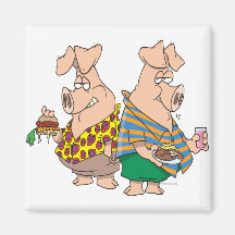 hogs pig out pigs funny cartoon refrigerator magnet