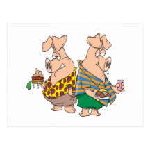hogs pig out pigs funny cartoon post cards