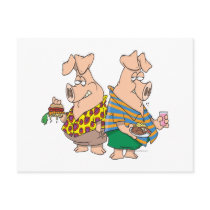 hogs pig out pigs funny cartoon post cards