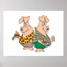 hogs pig out pigs funny cartoon print