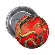 Hokusai Gold Japanese Dragon Button