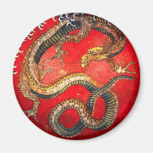 Hokusai Gold Japanese Dragon Magnet