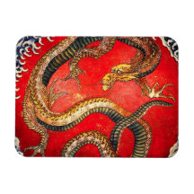 Hokusai Gold Japanese Dragon Magnet