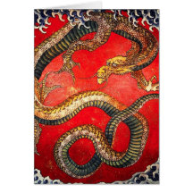 Hokusai Gold Japanese Dragon Note Card