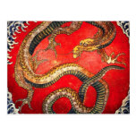 Hokusai Gold Japanese Dragon Postcard