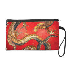 Hokusai Gold Japanese Dragon Wristlet