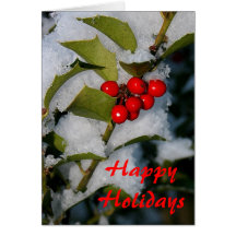 Holiday card--Holly berries in snow