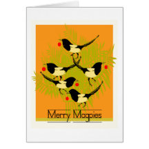 Holiday card: 'Merry Magpies" for bird lovers