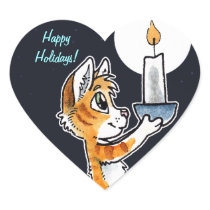 Holiday Cat with a Candle Heart Sticker