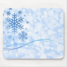 Holiday Christmas Snowflake Design Blue White Mouse Pad