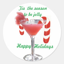 Holiday Cocktail Candy Cane Greeting Sticker