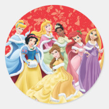 Holiday Disney Princesses Round Sticker
