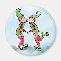Holiday Elves Kissing Fridge Magnet