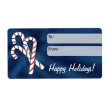 Holiday Gift Label, Candy Canes, Blue
