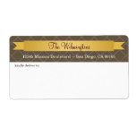 Holiday gold satin ribbon brown lattice address personalized shipping label