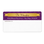Holiday gold satin ribbon purple lattice address personalised shipping label
