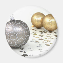Holiday ornaments for christmas - silver and gold fridge magnet