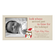 Holiday Owl Baby Birth Announcement Photo Card Template