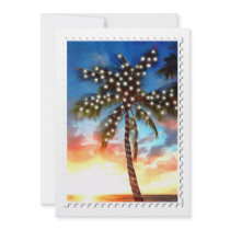 Holiday Palm Tree Lights at Sunset