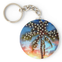 Holiday Palm Tree Lights at Sunset