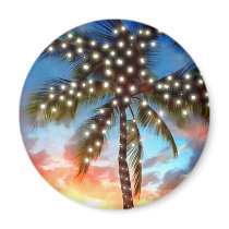 Holiday Palm Tree Lights at Sunset