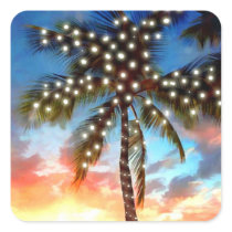 Holiday Palm Tree Lights at Sunset