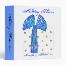 Holiday Photo Album Blue, White, Gold Binders