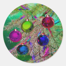 Holiday Pine Decor Round Stickers