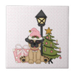 Holiday Pug with Tree (pink) Tiles