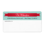 Holiday red satin ribbon blue lattice address shipping label