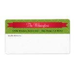 Holiday red satin ribbon green lattice address personalised shipping label