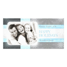 Holiday Snowflakes Blue Silver photo card