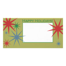 Holiday Star bursts on an Olive background Photo Card Template