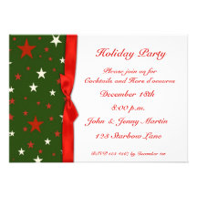 Holiday Stars Red Bow Invitation