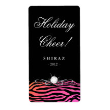 Holiday Wine Label Zebra Diamond Pink Black