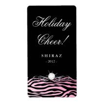 Holiday Wine Label Zebra Pink Diamond Black