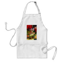 Holiday with deli platter, punch bowl and poinsett aprons