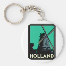 holland art deco vintage retro travel poster keychain