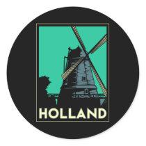 holland art deco vintage retro travel poster round stickers